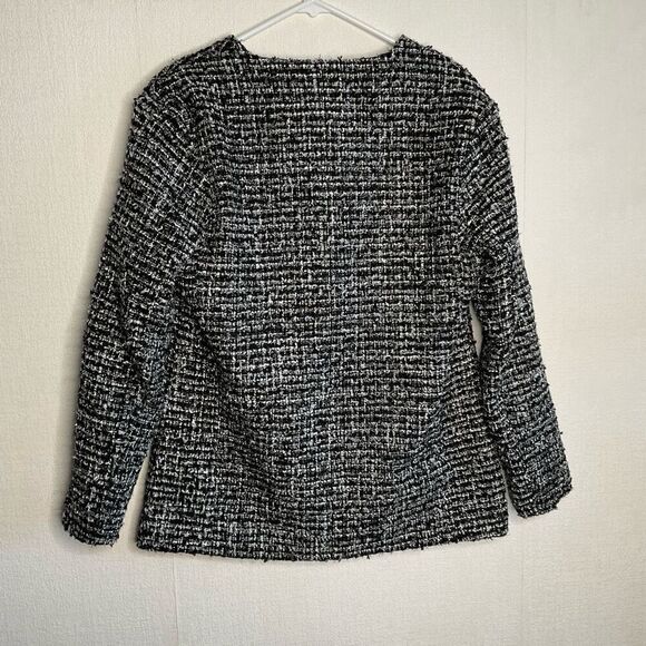 WALTER BAKER Kennedy Metallic Bouclé-Tweed Jacket 4 Buttons Blazer BlackSilver M - Picture 9 of 11